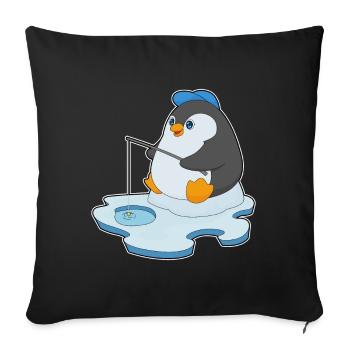 Canne à pêche Penguin Angler Canne à pêche - Housse de coussin décorative 45 x 45 cm - noir - Devant