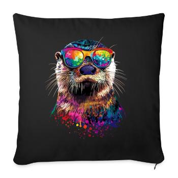 Loutre Loutre de mer Loutre Loutre Martre amour Loutre mignonne - Housse de coussin décorative 45 x 45 cm - noir - Devant
