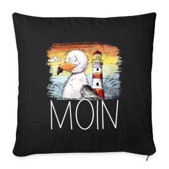 Moin Spruch Möwe Meer Leuchtturm Sonnenuntergang - Sofakissenbezug 45 x 45 cm - Schwarz - Vorne