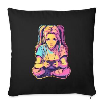 Gaming Girl Look Bande Dessinée - Housse de coussin décorative 45 x 45 cm - noir - Devant