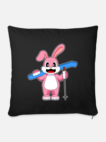 Hase Skifahrer Ski Wintersport - Sofakissenbezug 45 x 45 cm - Schwarz