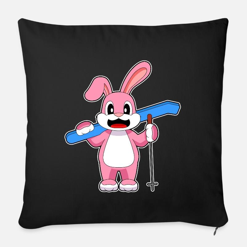 Hase Ski Skifahrer Skistöcke - Sofakissenbezug 45 x 45 cm - Schwarz