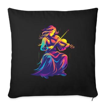 Violin Girl Retrowave - Sofa pillowcase 17,3'' x 17,3'' (45 x 45 cm) - black - Front