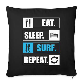 Eat Sleep Surf Repeat Surfen - Sofa pillowcase 17,3'' x 17,3'' (45 x 45 cm) - black - Front
