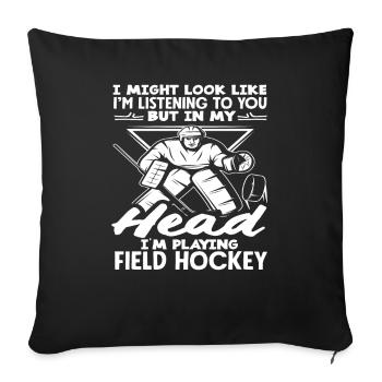 Joueur de hockey sur gazon plongé dans ses pensées - Housse de coussin décorative 45 x 45 cm - noir - Devant