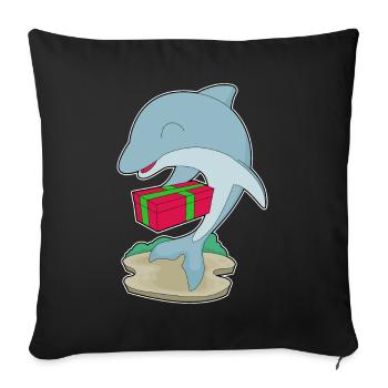 Dolphin Christmas Package - Sofa pillowcase 17,3'' x 17,3'' (45 x 45 cm) - black - Front