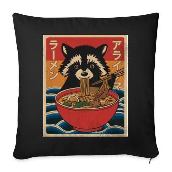 Kawaii Raccoon Ramen Funny Japanese Anime - Sofa pillowcase 17,3'' x 17,3'' (45 x 45 cm) - black - Front