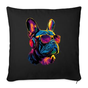 Bouledogue français motif chien dogue allemand Frenchie - Housse de coussin décorative 45 x 45 cm - noir - Devant