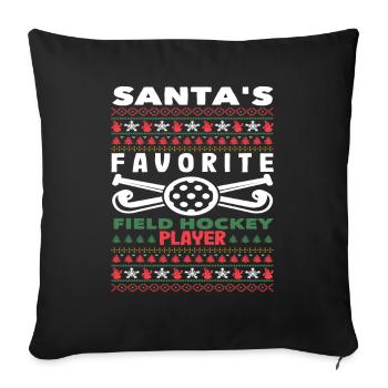 Fête de Noël Joueur de hockey sur gazon préféré - Housse de coussin décorative 45 x 45 cm - noir - Devant