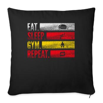 Eat Sleep Gym Repeat pour les sports de fitness - Housse de coussin décorative 45 x 45 cm - noir - Devant