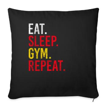 Eat Sleep Gym Repeat pour les sports de fitness - Housse de coussin décorative 45 x 45 cm - noir - Devant