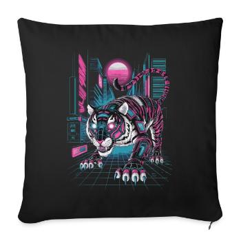 Cyberpunk Neon Tiger Futuristic Design - Sofa pillowcase 17,3'' x 17,3'' (45 x 45 cm) - black - Front