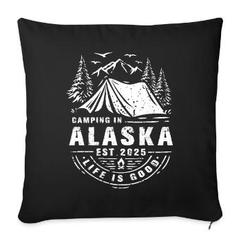 Camping en Alaska Camper Tente extérieure Camping - Housse de coussin décorative 45 x 45 cm - noir - Devant