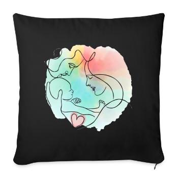 Mother, father, baby - colorful family motif - Sofa pillowcase 17,3'' x 17,3'' (45 x 45 cm) - black - Front