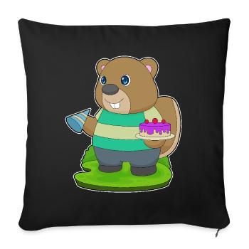 Gâteau d’anniversaire au castor - Housse de coussin décorative 45 x 45 cm - noir - Devant