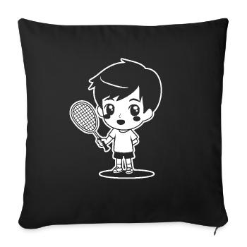 Badminton Kid Dessin animé - Housse de coussin décorative 45 x 45 cm - noir - Devant
