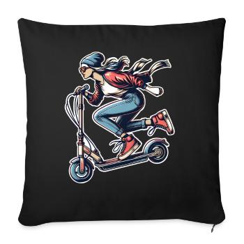 E-Scooter E-Roller Frau Scooter - Sofakissenbezug 45 x 45 cm - Schwarz - Vorne