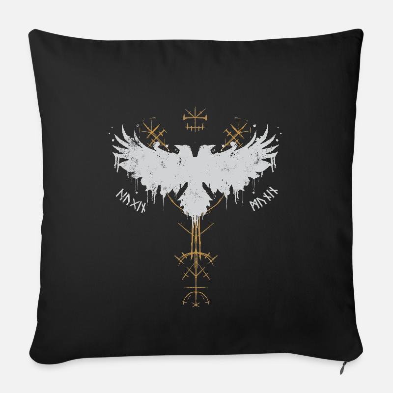 Wikinger - Hugin und Munin – Die Raben Odins - Sofakissenbezug 45 x 45 cm - Schwarz
