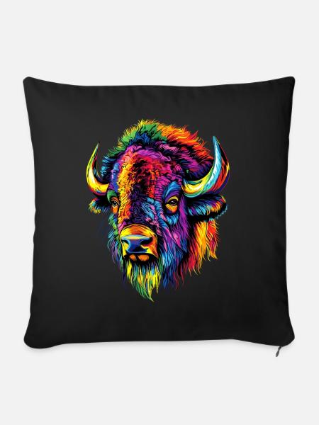 Bison Wisent Wildrind Buffalo Amerikanischer Bison - Sofakissenbezug 45 x 45 cm - Schwarz