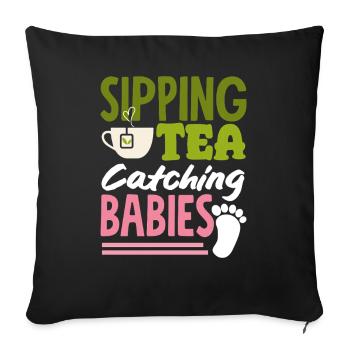 Hebamme Sipping Tea Catching Babies - Sofakissenbezug 45 x 45 cm - Schwarz - Vorne