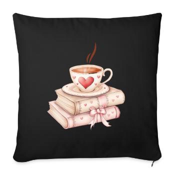 Liebe schlürfen: Kaffee und Bücher - Sofakissenbezug 45 x 45 cm - Schwarz - Vorne