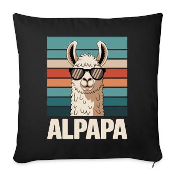 Papa Alpaga Papa Drôle Lama Cadeau de Fête des Pères - Housse de coussin décorative 45 x 45 cm - noir - Devant