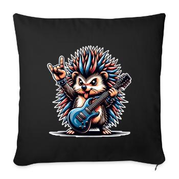 Hedgehog Guitariste de rock and roll - Housse de coussin décorative 45 x 45 cm - noir - Devant