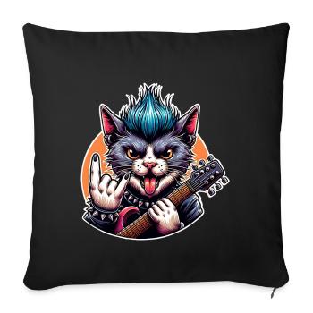 Cat Guitariste de Rock and Roll - Housse de coussin décorative 45 x 45 cm - noir - Devant