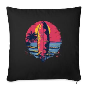 Planche de surf Synthwave - Housse de coussin décorative 45 x 45 cm - noir - Devant