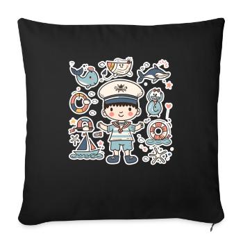 Look de dessin animé de petit marin - Housse de coussin décorative 45 x 45 cm - noir - Devant