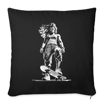 Chemise skateuse-fille résistante – Prête pour la rue - Housse de coussin décorative 45 x 45 cm - noir - Devant