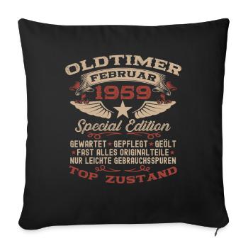 66. Geburtstag Oldtimer Februar Jahrgang 1959 - Sofakissenbezug 45 x 45 cm - Schwarz - Vorne