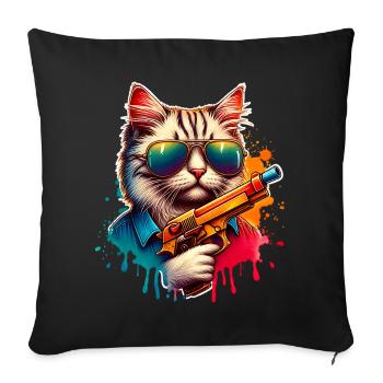 Cat Water Gun - Sofa pillowcase 17,3'' x 17,3'' (45 x 45 cm) - black - Front