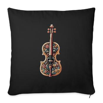 Violon artistique à motif floral - Housse de coussin décorative 45 x 45 cm - noir - Devant