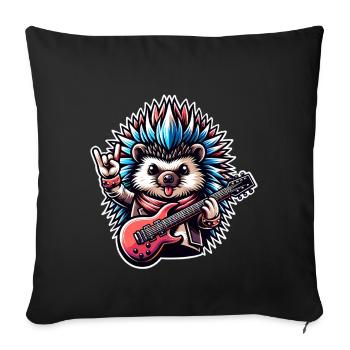 Hedgehog Guitariste de rock and roll - Housse de coussin décorative 45 x 45 cm - noir - Devant