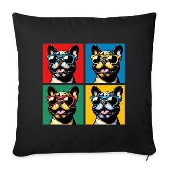 Frenchie Pop Art Bubbles, Pancake, Chonk, Nibbles - Sofa pillowcase 17,3'' x 17,3'' (45 x 45 cm) - black - Front