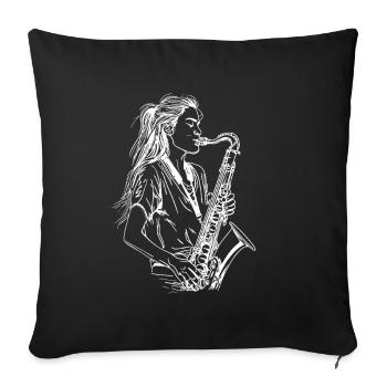 Weiblicher Saxophonist - Sofakissenbezug 45 x 45 cm - Schwarz - Vorne