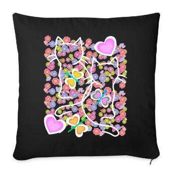 Été Floral Coeur Rétro Chats Chat Enfants des années 80 - Housse de coussin décorative 45 x 45 cm - noir - Devant