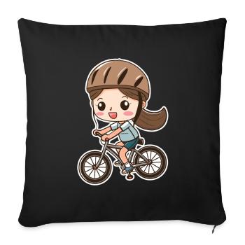 Femme cycliste style dessin animé - Housse de coussin décorative 45 x 45 cm - noir - Devant