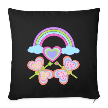 Arc-en-ciel Enfant Enfants Bébé Papillons Coeur - Housse de coussin décorative 45 x 45 cm - noir - Devant