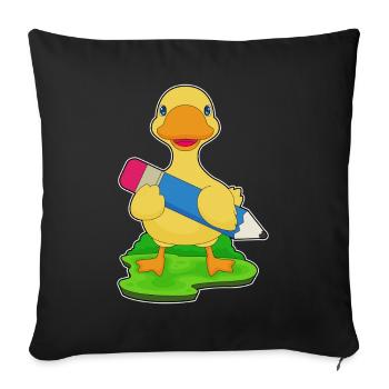 Ente Schüler Bleistift Schule - Sofakissenbezug 45 x 45 cm - Schwarz - Vorne