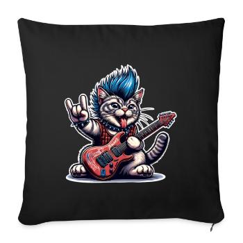 Cat Guitariste de Rock and Roll - Housse de coussin décorative 45 x 45 cm - noir - Devant