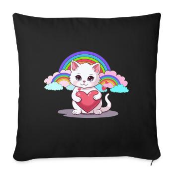 Chat Chats Coeur Coeurs Arc-en-ciel Enfants Enfant - Housse de coussin décorative 45 x 45 cm - noir - Devant