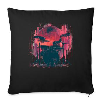 Vintage Schlagzeug Look - Sofakissenbezug 45 x 45 cm - Schwarz - Vorne
