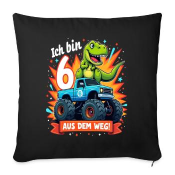 Dinosaur 6th Birthday Monster Truck - Sofa pillowcase 17,3'' x 17,3'' (45 x 45 cm) - black - Front