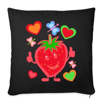 Erdbeere Erdbeer Kinder Kind Sommerzeit - Sofakissenbezug 45 x 45 cm - Schwarz - Vorne