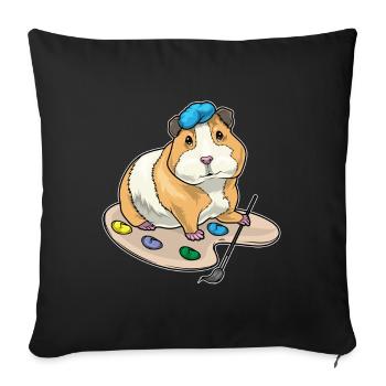 Cochon d’Inde Peintre Pinceau Peinture - Housse de coussin décorative 45 x 45 cm - noir - Devant