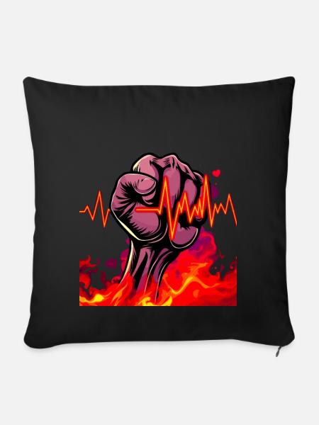 Starke Faust mit feurigen Herzschlag - Sofakissenbezug 45 x 45 cm - Schwarz