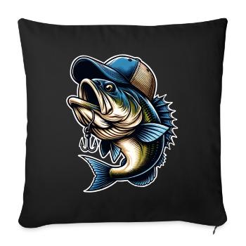 Fishing Fish With Cap Fish Hook - Sofa pillowcase 17,3'' x 17,3'' (45 x 45 cm) - black - Front