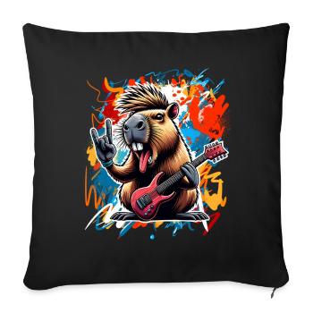 Capybara Rock and Roll Guitariste Guitare électrique - Housse de coussin décorative 45 x 45 cm - noir - Devant